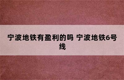 宁波地铁有盈利的吗 宁波地铁6号线